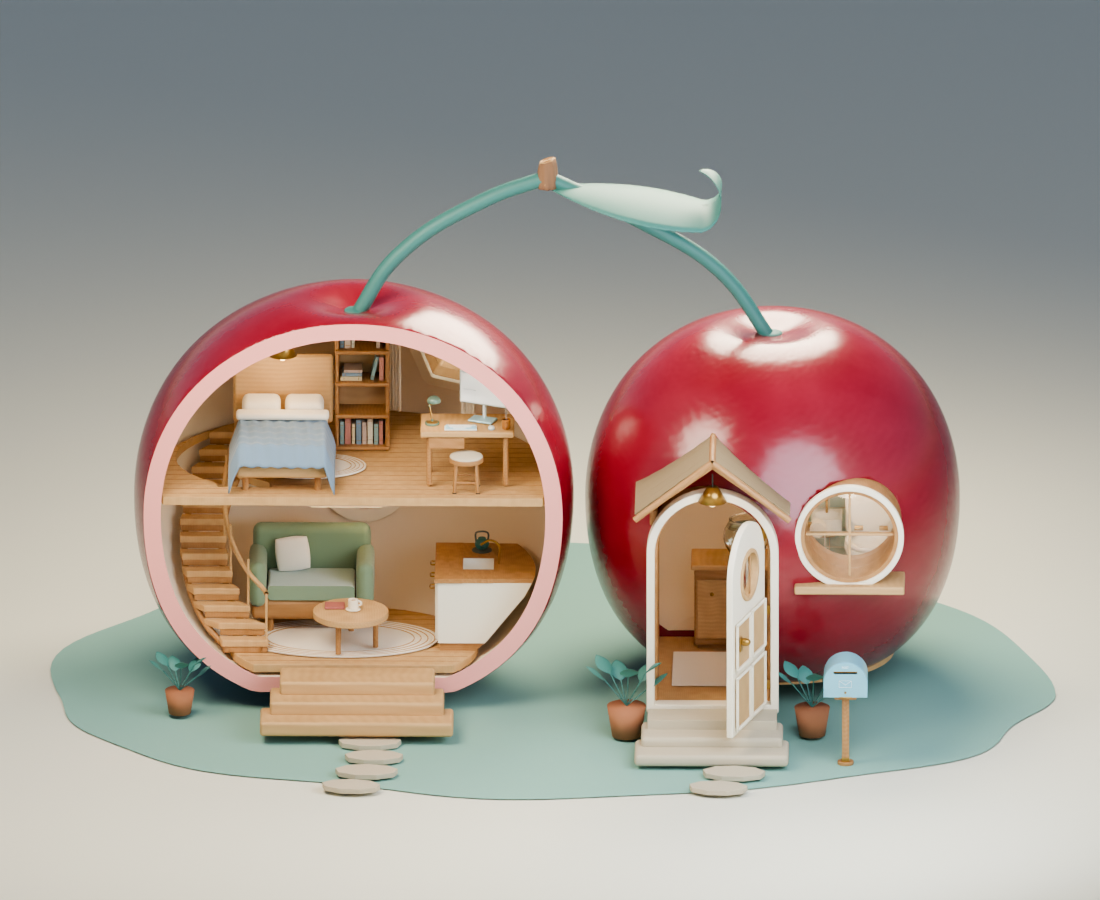さくらんぼの中にある二階建ての部屋